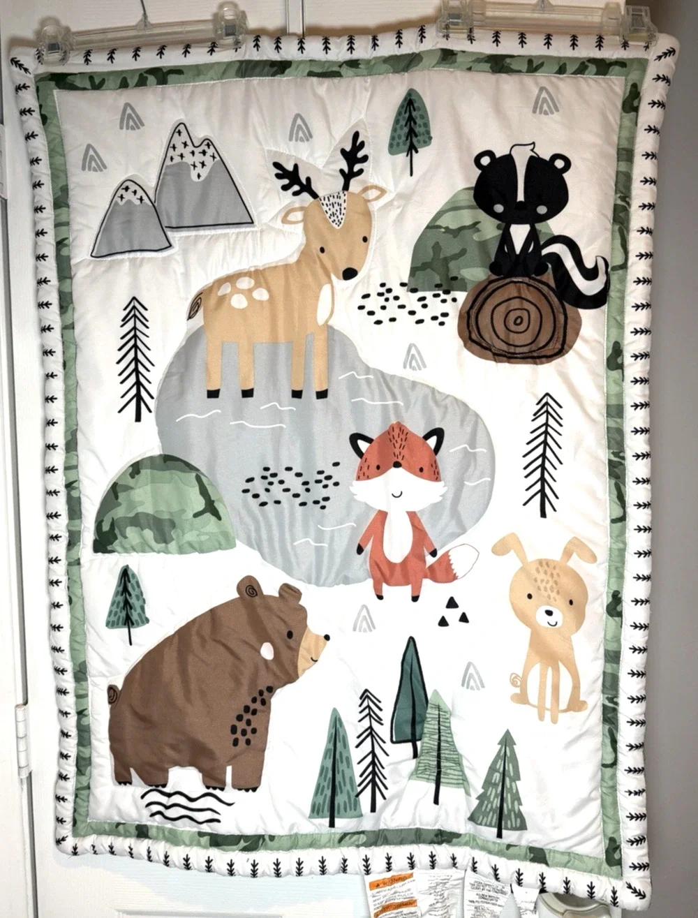 The Peanutshell Woodland Camo Baby Crib Quilt/ Comforter Blanket Animals 28 X 39